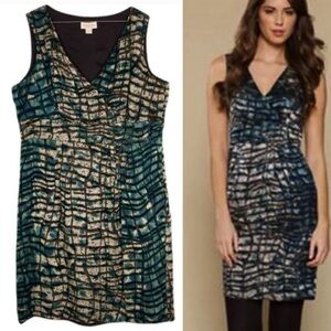 Monsoon Women’s Dress Size 8 Silk Blue & Green Geometric Textured Party Cocktail